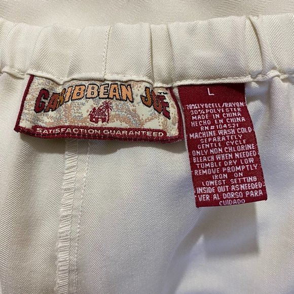 Caribbean Joe Tropical Top Pants Set Size L Green Ivory - Picture 6 of 10